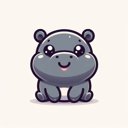 Cute cartoon hippo. Vector illustration. Isolated on white background.のイラスト素材
