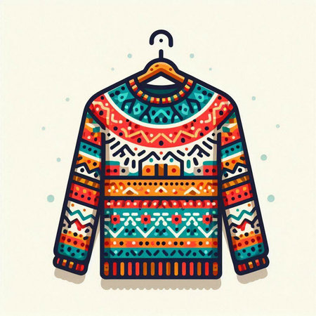 Vector illustration of a sweater with ethnic ornaments. Winter clothes.のイラスト素材