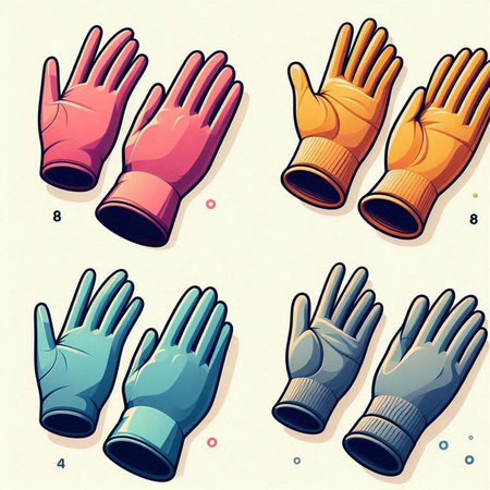 Set of gloves in different colors. Vector illustration in retro style.のイラスト素材
