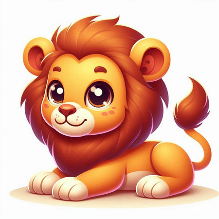Cute cartoon lion sitting isolated on white background. Vector illustration.のイラスト素材