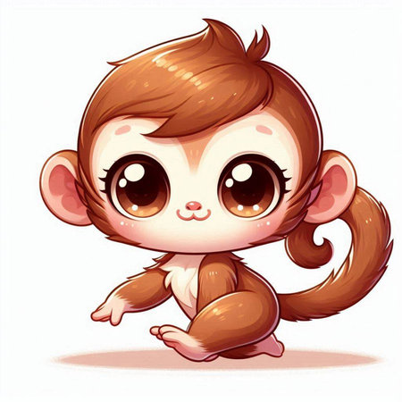 Cute little monkey cartoon character isolated on white background. Vector illustration.のイラスト素材