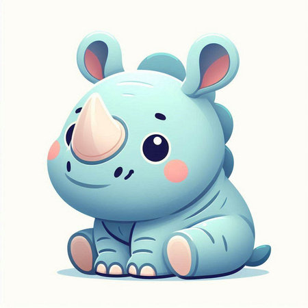 Cute cartoon rhinoceros. Vector illustration isolated on white background.のイラスト素材