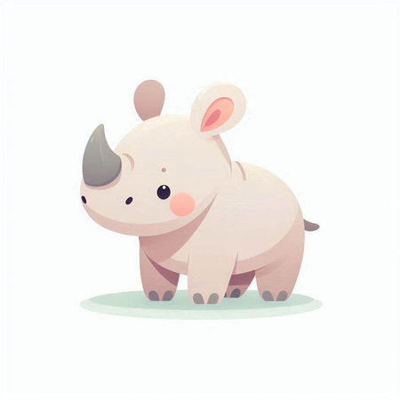 Cute cartoon rhinoceros. Vector illustration isolated on white background.のイラスト素材
