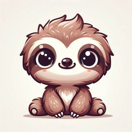 Cute cartoon sloth sitting on white background. Vector illustration.のイラスト素材