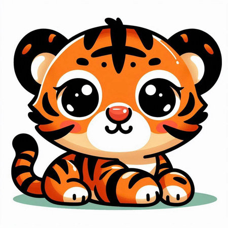 Cute cartoon tiger isolated on a white background. Vector illustration.のイラスト素材