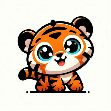 Cute tiger cartoon vector illustration. Cute tiger on white background.のイラスト素材