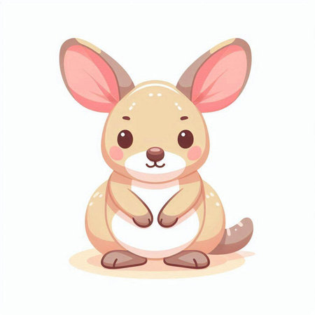 Cute cartoon kangaroo sitting and smiling. Vector illustration.のイラスト素材