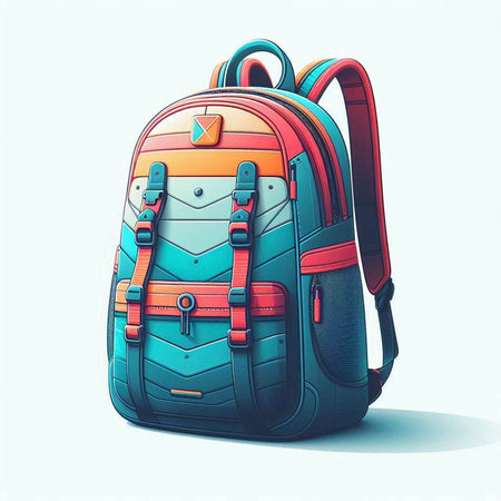 Blue backpack on a white background. 3d illustration. Vintage style.のイラスト素材