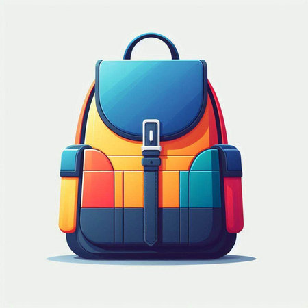 Colorful backpack on white background. Cartoon style. Vector illustration.のイラスト素材