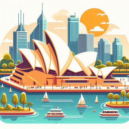 Sydney, Australia - famous landmark. Vector illustration in flat styleのイラスト素材