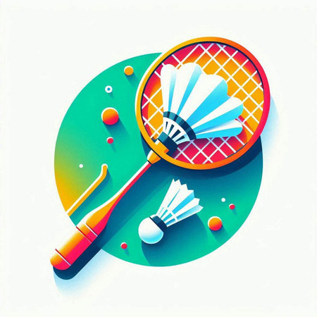Badminton racket and shuttlecock on colorful background. Vector illustration.のイラスト素材