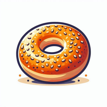 Bagel with sesame seeds isolated on white background. Vector illustration.のイラスト素材