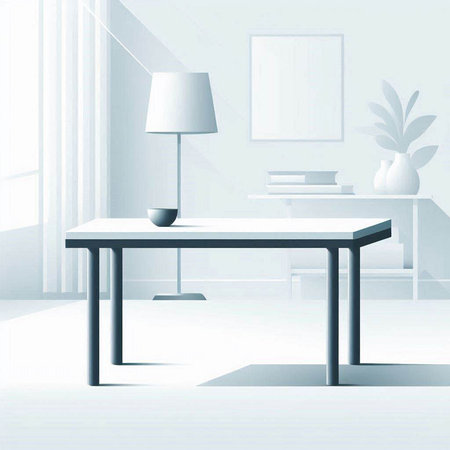 Interior of modern living room with table and lamp. Vector illustration.のイラスト素材