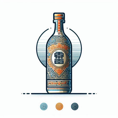 Chinese wine bottle with oriental ornaments. Vector illustration.のイラスト素材