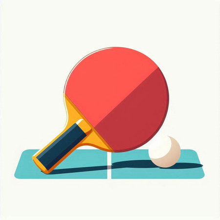 Table tennis racket and ball on a white background. Vector illustration.のイラスト素材