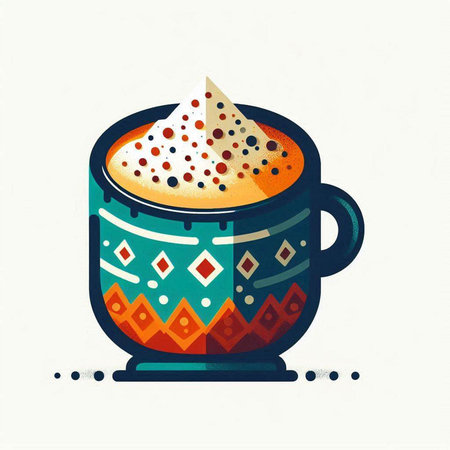 Cup of coffee with whipped cream in hand drawn style. Vector illustration.のイラスト素材