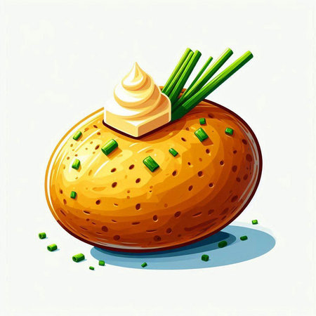 Potato with green onion and mayonnaise. Vector illustration.のイラスト素材