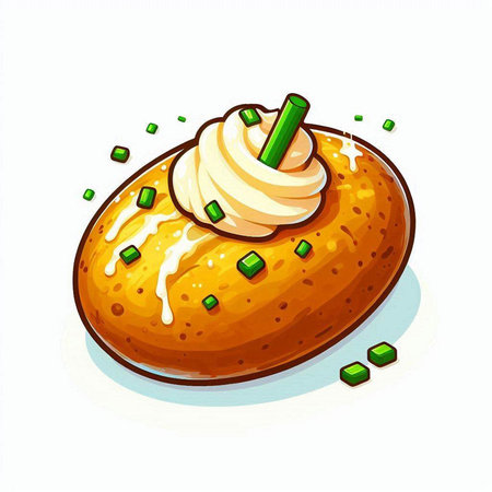 Illustration of a bun with whipped cream and green onions on a white backgroundのイラスト素材