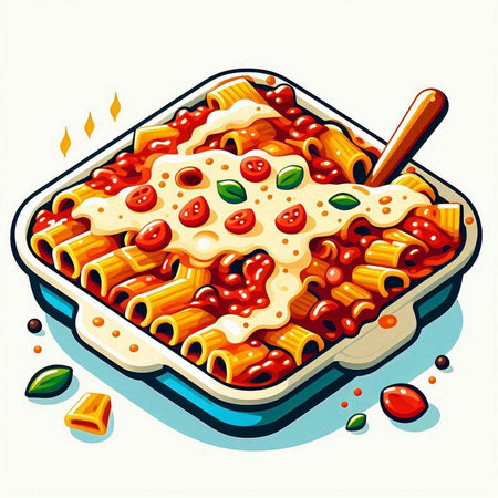 Illustration of a macaroni with tomato sauce in a bowlのイラスト素材
