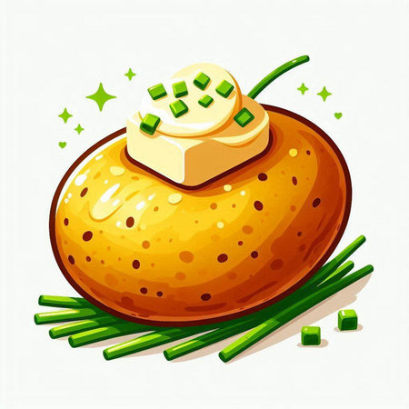 Illustration of bread with butter and green onion on a white backgroundのイラスト素材