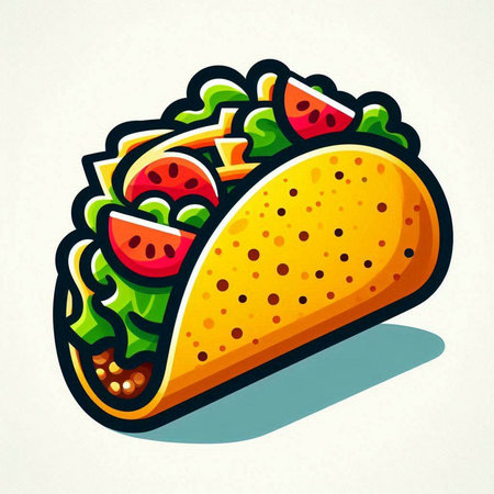 Taco with salad, tomato and cucumber. Vector illustration.のイラスト素材
