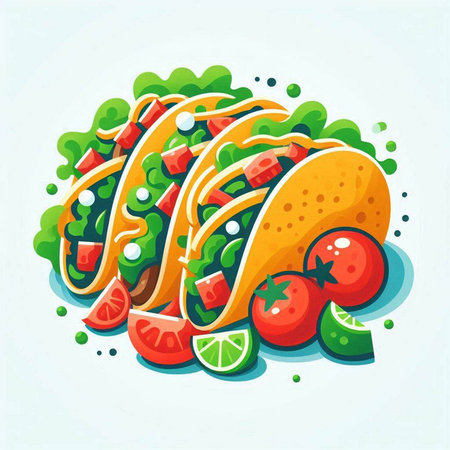 Mexican tacos with meat, vegetables and sauce. Vector illustration.のイラスト素材