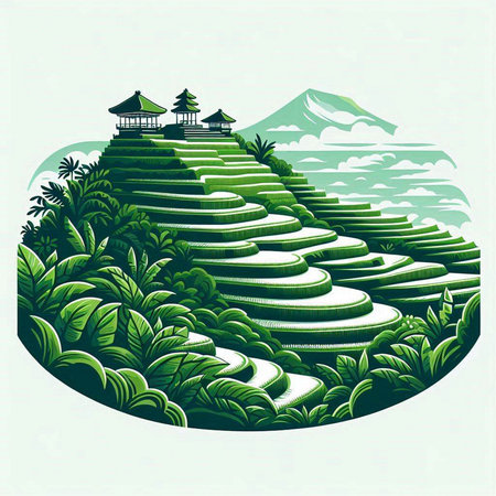 Terraced rice fields in Yunnan, China. Vector illustration.のイラスト素材