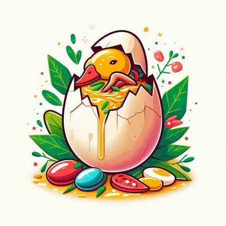 Easter egg with duck and eggs on white background. Vector illustration.のイラスト素材