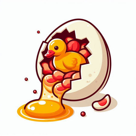 Illustration of a boiled egg with a duck on a white backgroundのイラスト素材