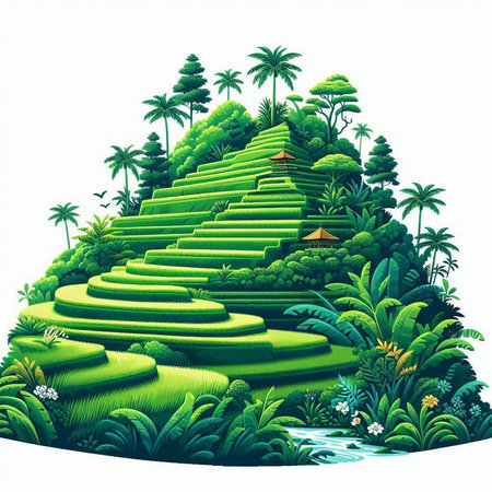 Green island with trees and bushes on white background. Vector illustration.のイラスト素材