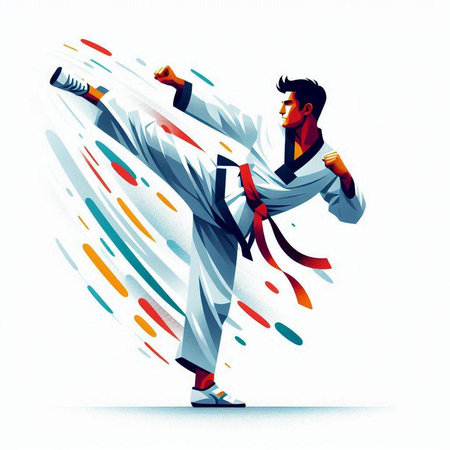 Taekwondo. Vector illustration of a karate man.のイラスト素材