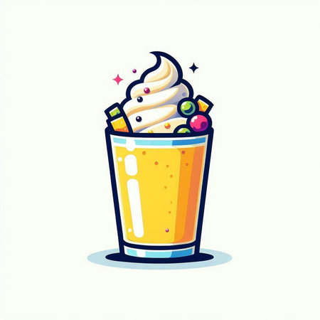 Orange smoothie with whipped cream and candies. Vector illustration.のイラスト素材