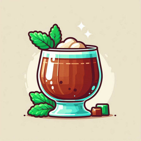 Chocolate cocktail with ice cream and mint leaves. Vector illustration.のイラスト素材