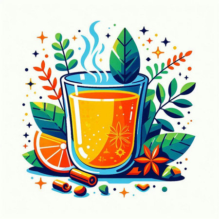 Cocktail with orange and cinnamon. Hand drawn vector illustration.のイラスト素材