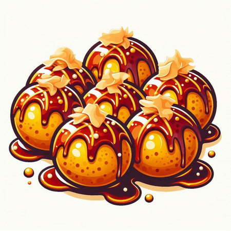 Illustration of chocolate candies with caramel on a white background.のイラスト素材