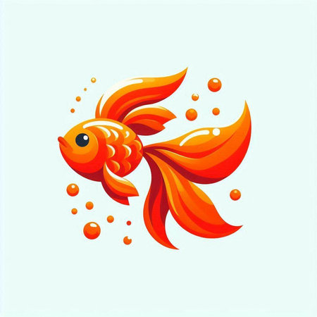 Goldfish. Vector illustration of a red fish on a blue background.のイラスト素材
