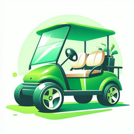 Vector illustration of a green golf cart on a green background. Side view.のイラスト素材