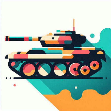 Military tank vector illustration in flat design style with long shadow effect.のイラスト素材