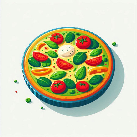 Pizza with tomato, mozzarella and green peas. Vector illustration.のイラスト素材