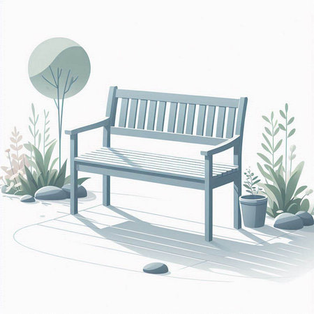 Illustration of a bench in the garden on a white background.のイラスト素材