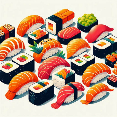Illustration of japanese food in isometric style - sushiのイラスト素材