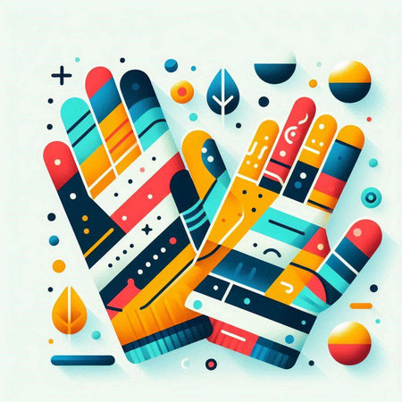 Hand with abstract geometric pattern. Vector illustration in trendy flat style.のイラスト素材