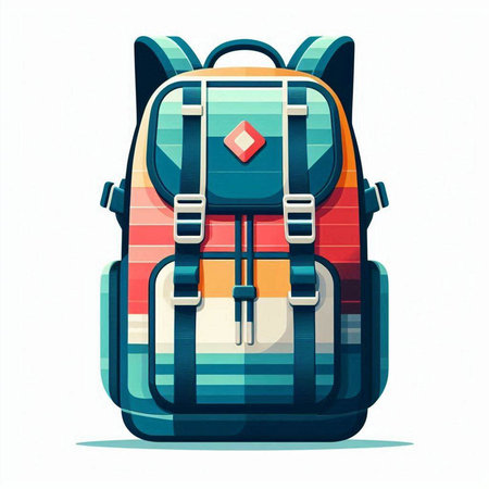 Illustration of a colorful backpack on a white background, vector illustrationのイラスト素材