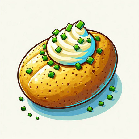 Illustration of a bun with cream and green onions on a white backgroundのイラスト素材