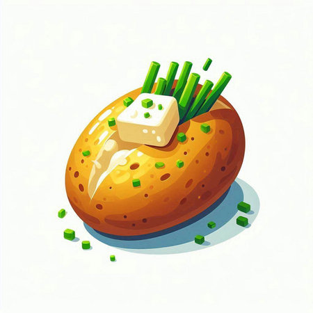 Baked potato with cheese on a white background. Vector illustration.のイラスト素材