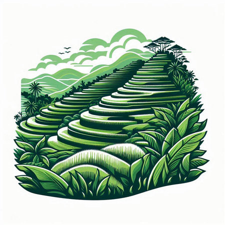 Illustration of a green rice terraces in Bali, Indonesiaのイラスト素材