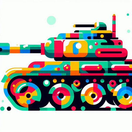 Illustration of a tank with colorful pattern on a white background.のイラスト素材