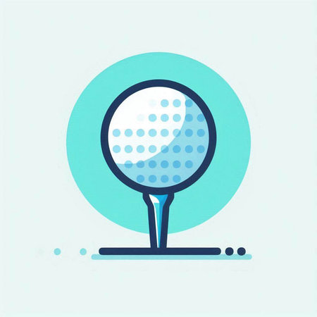 Golf ball on a tee in a blue circle. Vector illustration.のイラスト素材