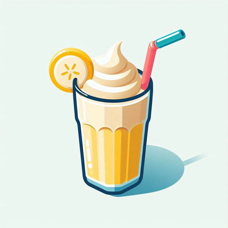 Milkshake with whipped cream and lemon slice. Vector illustration.のイラスト素材