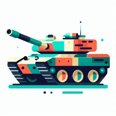 Cartoon tank isolated on white background. Vector illustration in flat style.のイラスト素材